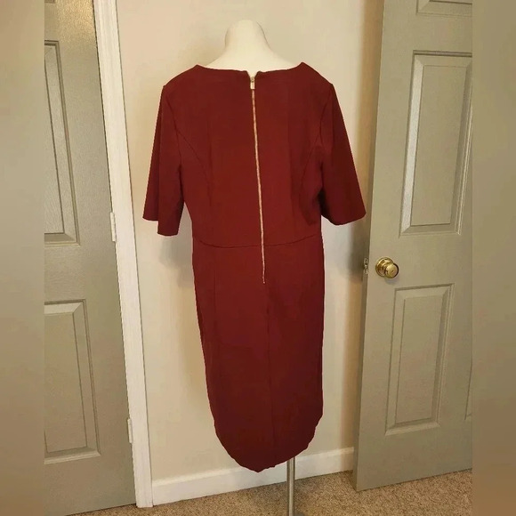 Eloquii 9 to 5 Stretch Minimalist Career Work Burgundy Red Knee Length Dress(20) - Picture 6 of 11